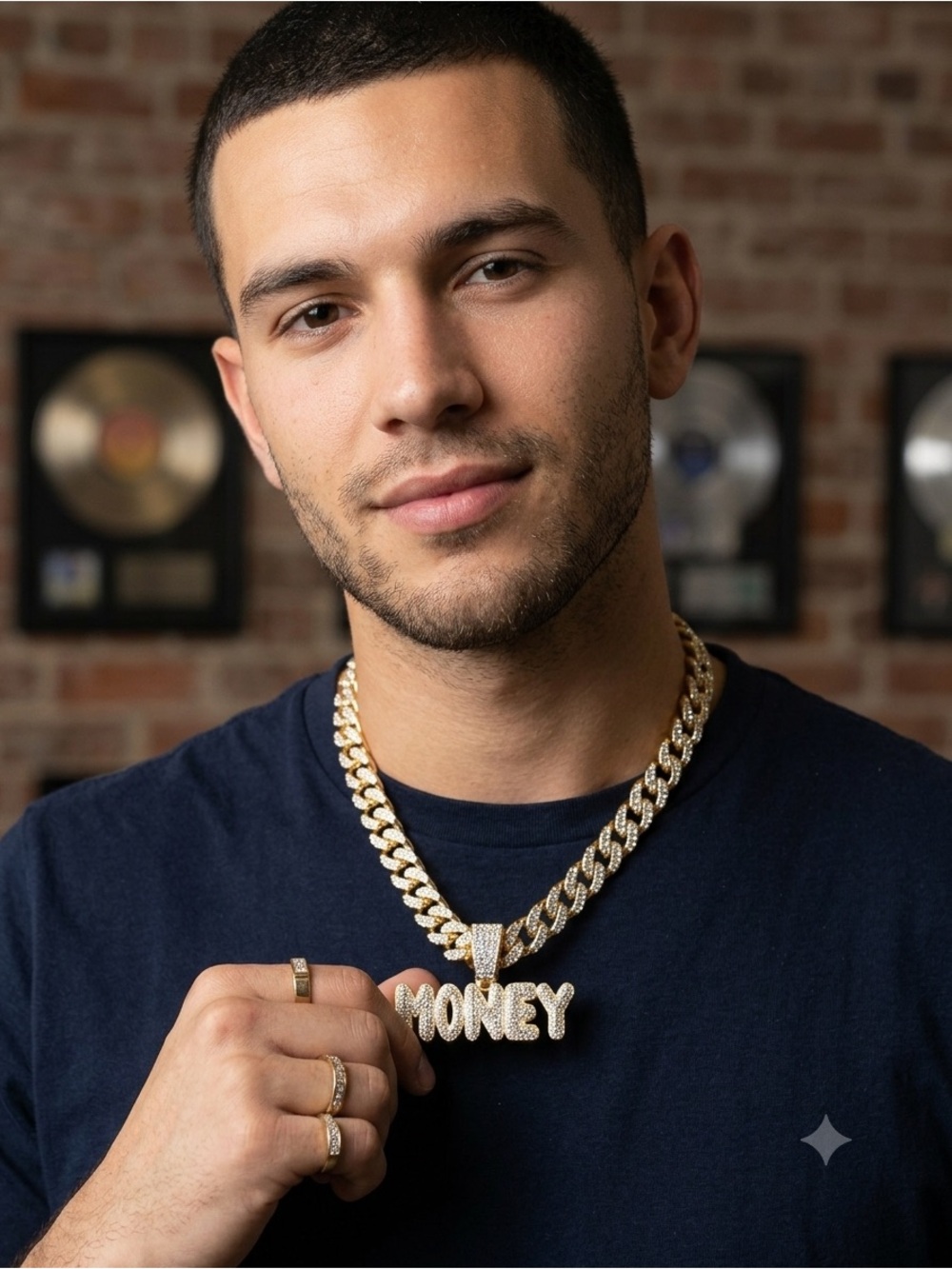 Gold-Tone Cuban Chain Necklace with 'MONEY' Pendant